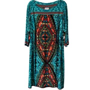 Beige by eci Boho Chic Tribal Geometric Boatneck Dress Art to Wear EUC 22W
